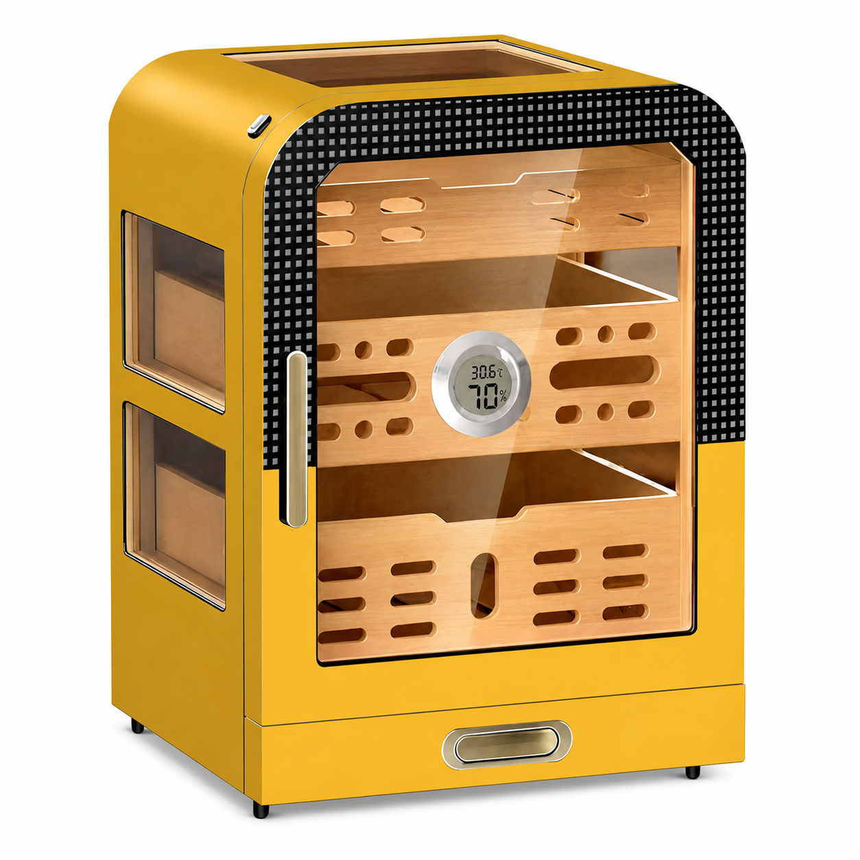 1869-C Cigar Humidor Yellow With Glass, 3 Drawers & Digital Hygrometer 50-75 Cigar — φωτογραφία 1 από 1